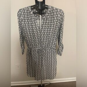 LOFT Black and White Geometric Long Sleeve Dress